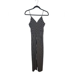 Papaya Women's Black/White  Striped Wide Leg Spaghetti Strap Jumpsuit Size S